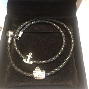 Genuine Pandora leather bracelet with charms
